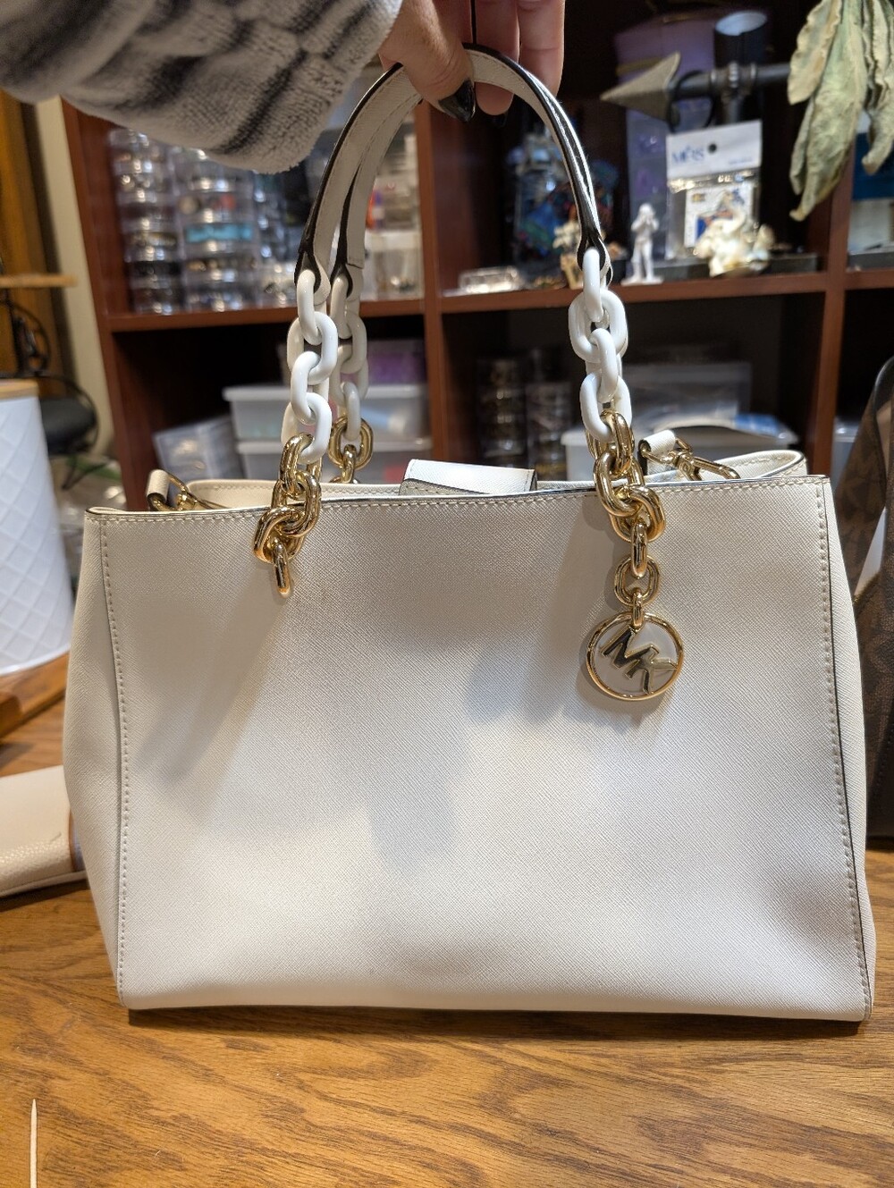 Michael Kors Cream Saffiano Satchel with Gold Hardware